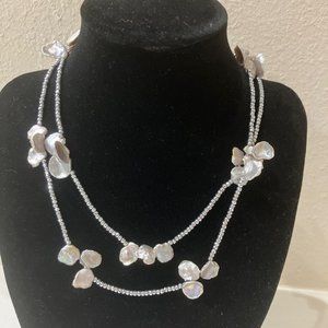 18 inch silver necklace with clusters of Mother of Pearl